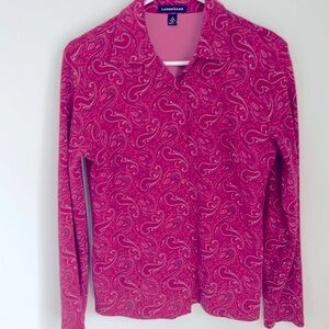 Lands End red pink paisley women’s 6-9 💯% cotton button jersey long sleeve